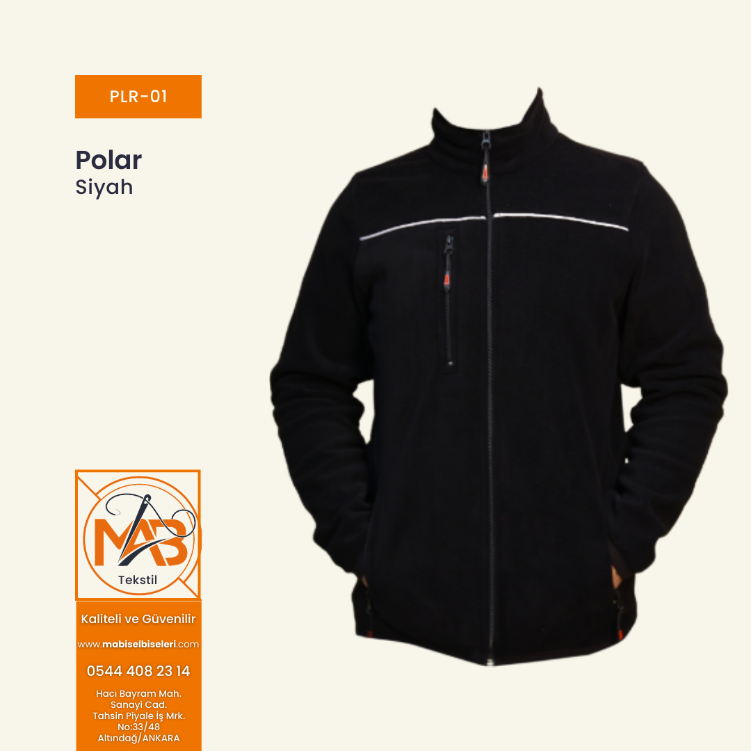 İşçi Polar Siyah Beyaz Detaylı
