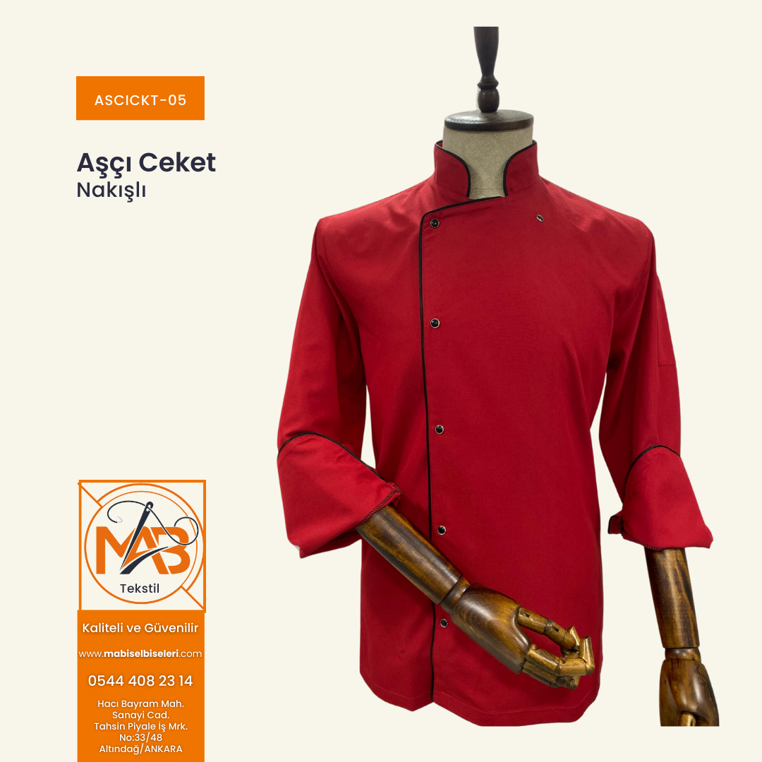 Aşçı Ceket Kırmızı - Siyah Bieli 